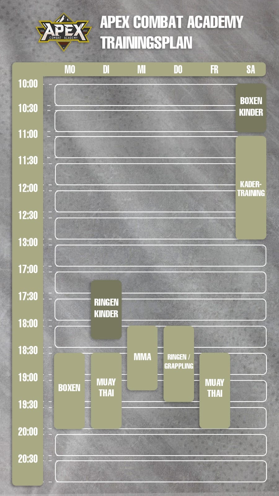 Trainingsplan Montag bis Freitag für alle Kampfsportarten