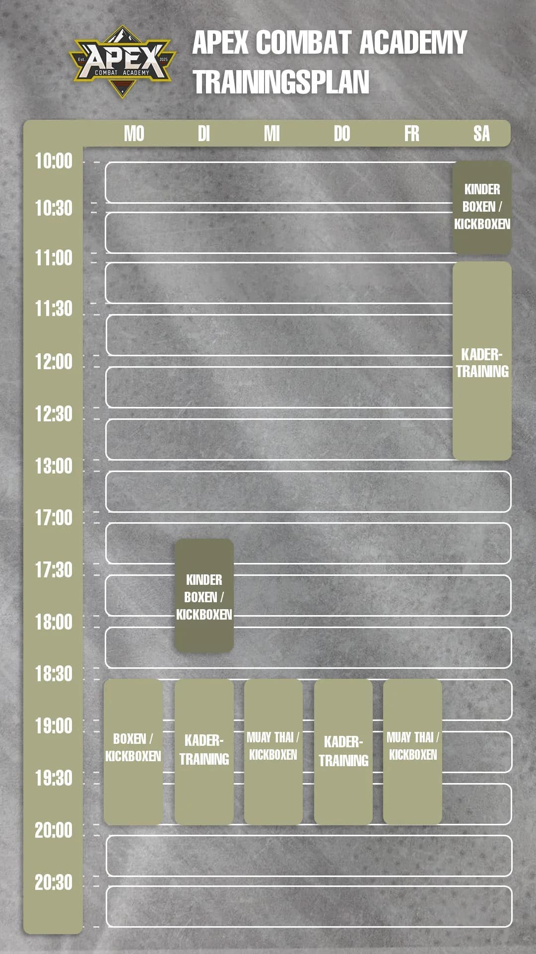Trainingsplan Montag bis Freitag für alle Kampfsportarten